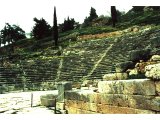 Delphi- Theatre. Music, poetry recitation and dramatic re-enactments of mythical stories were very much a part of religious pilgrimages to the oracle at Delphi. The theatre could hold 5,000 people.